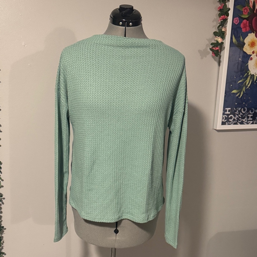 Anthropologie Mint Green Long-Sleeve Textured Top